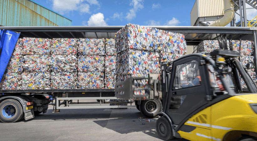 Beverage cans from Norway's Infinitum are processed at Novelis' recycling plant in Latchford, UK.