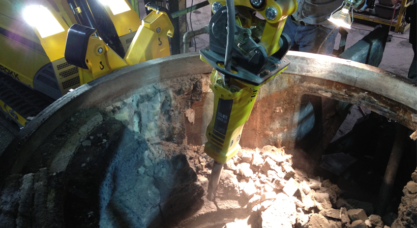 Remote-controlled demolition machines remove virtually all manual labor involved in foundry maintenance work.