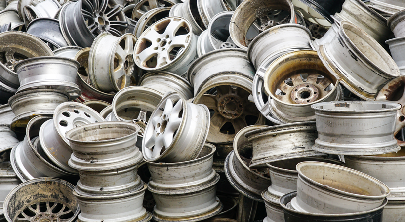 Scarp aluminium alloy wheels ready to be recycled.